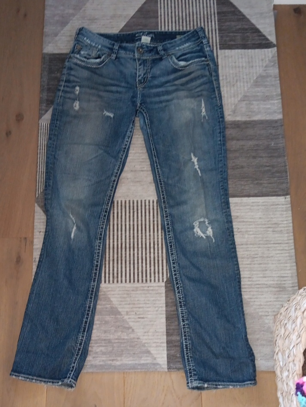 Silver Jeans Women's Blue Boot Cut Distressed Denim
